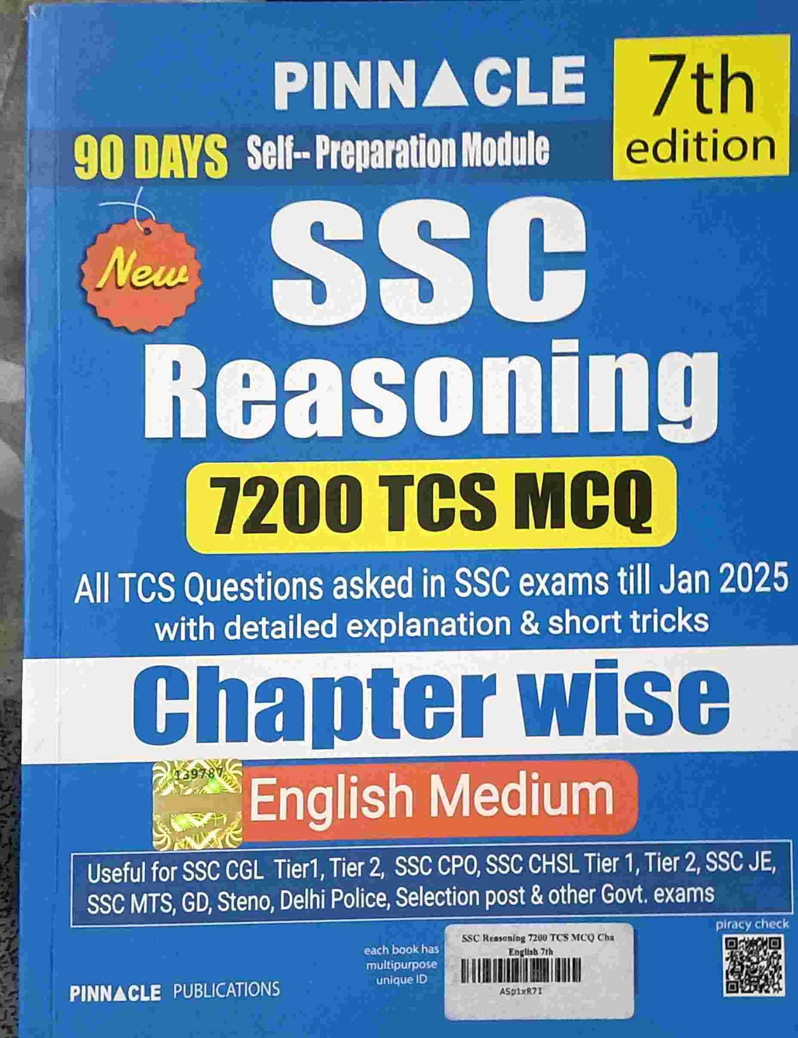 SSC Reasoning book | 7200+ MCQs chapter wise with detailed explanation & short tricks | PYQ | 7th edition | SSC | CGL Tier - I | CGL Tier - II | CHSL ... | SSC JE | Other Govt. exam |